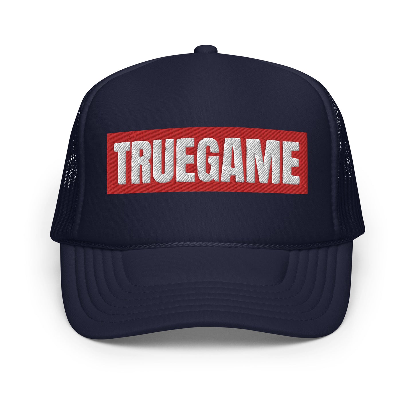 Navy True Game Trucker Hat w/ Red/White Logo