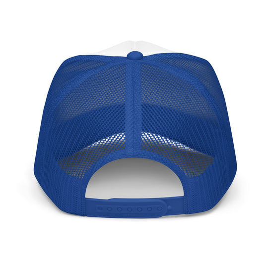 Red and Blue True Game Trucker Hat w/ Red/White Logo